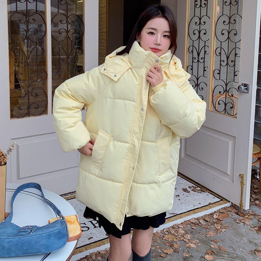 Hooded Button-Up Puffer Jacket Product Image