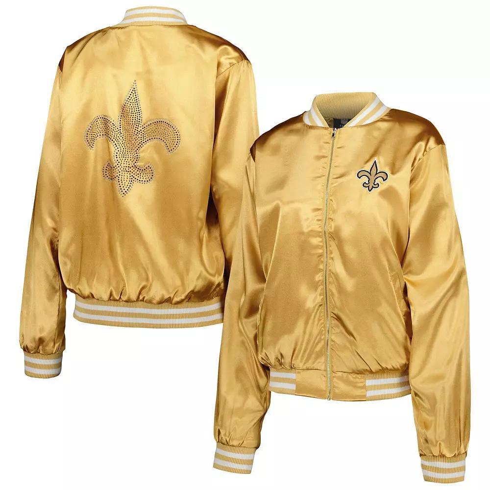 Women's Cuce  Gold New Orleans Saints Rhinestone Full-Zip Varsity Jacket, Size: 5XL Product Image