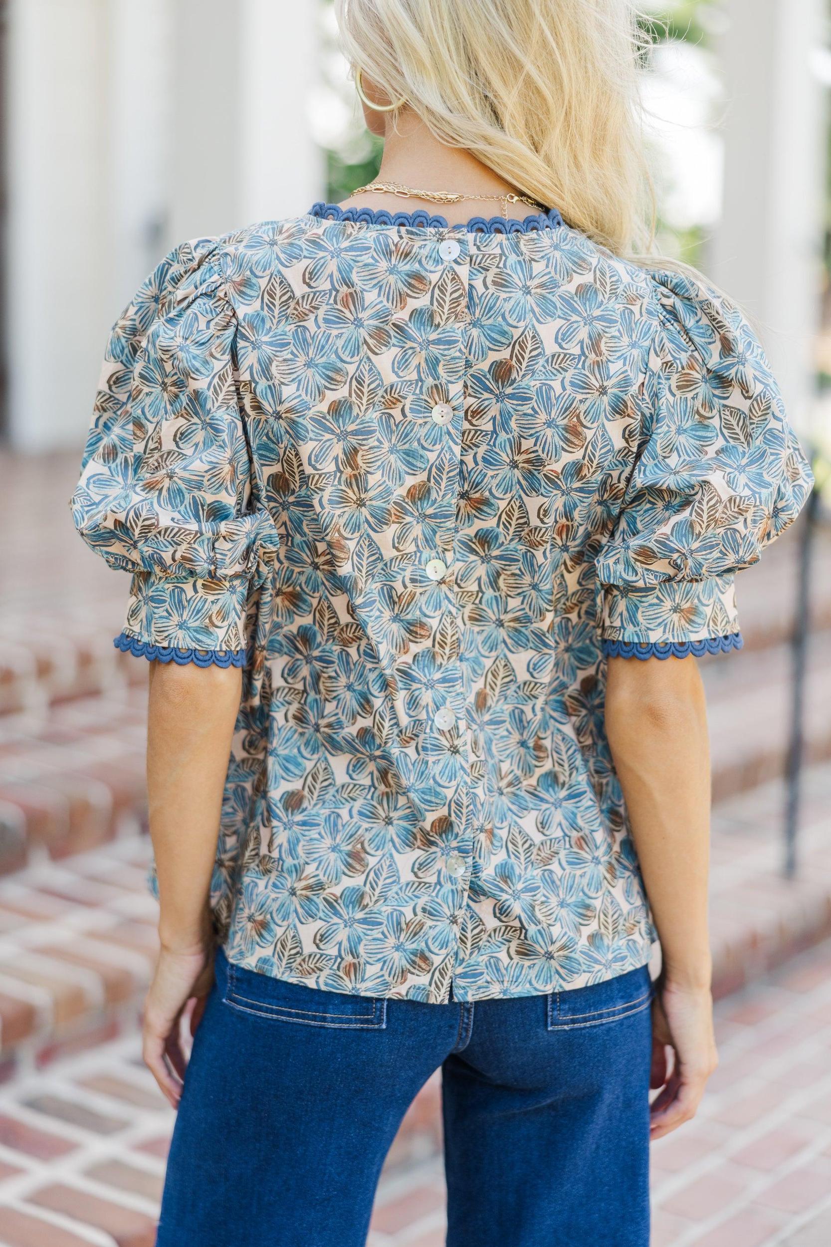 Love You True Blue Floral Blouse Female Product Image