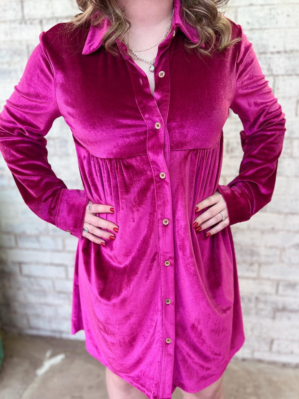 Soft Velvet Button Up Dress - 2 Colors* Product Image
