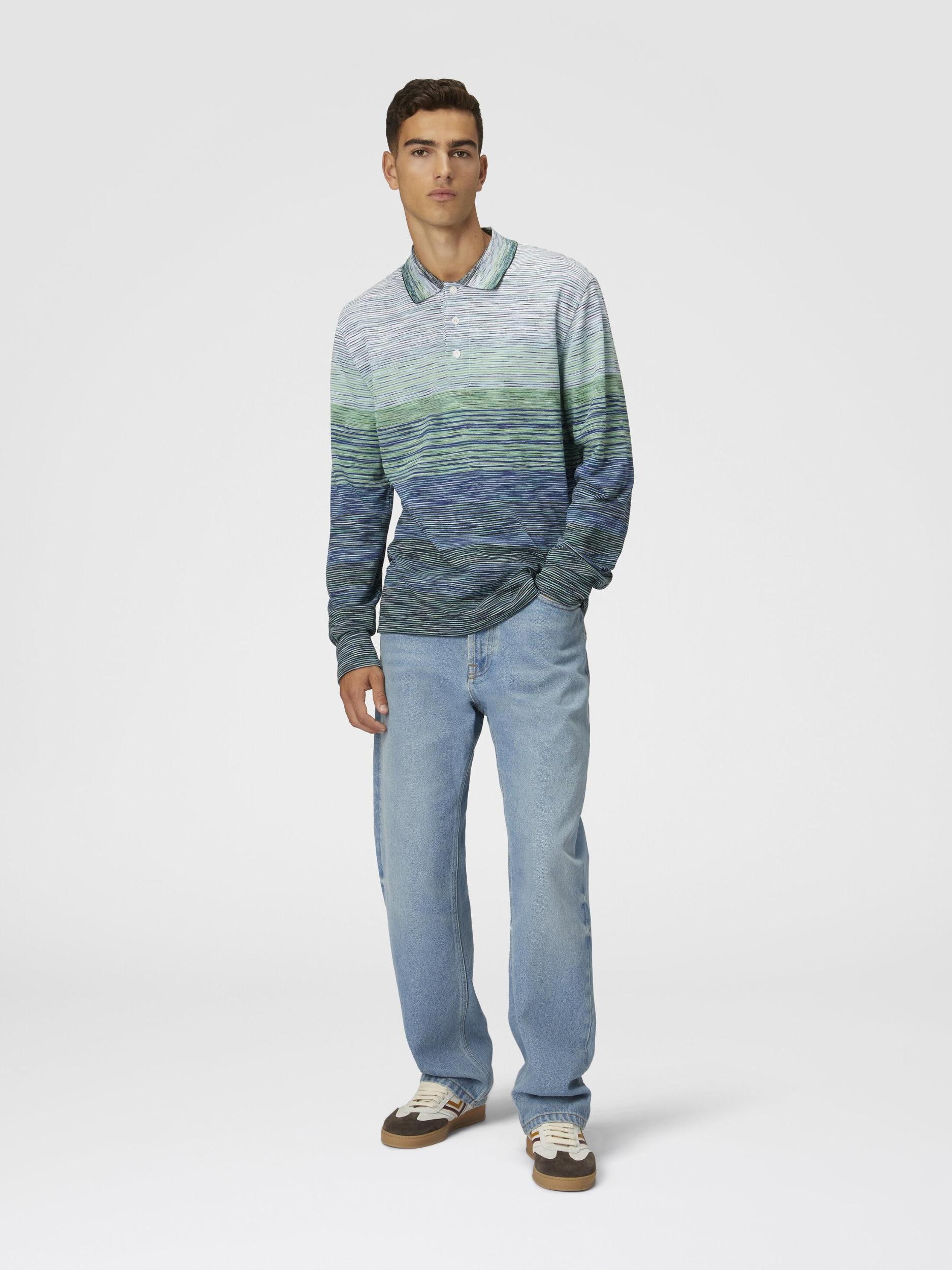 Gradient slub cotton piqué polo shirt with long sleeves Product Image