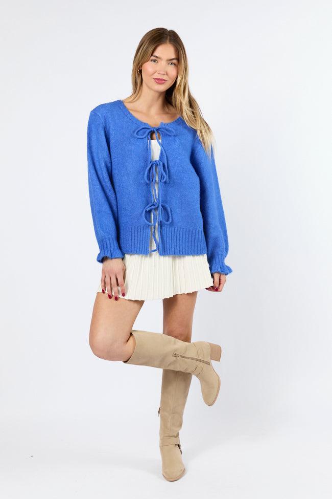 Versatile Feelings Blue Reversible Tie Detail Sweater Cardigan Product Image