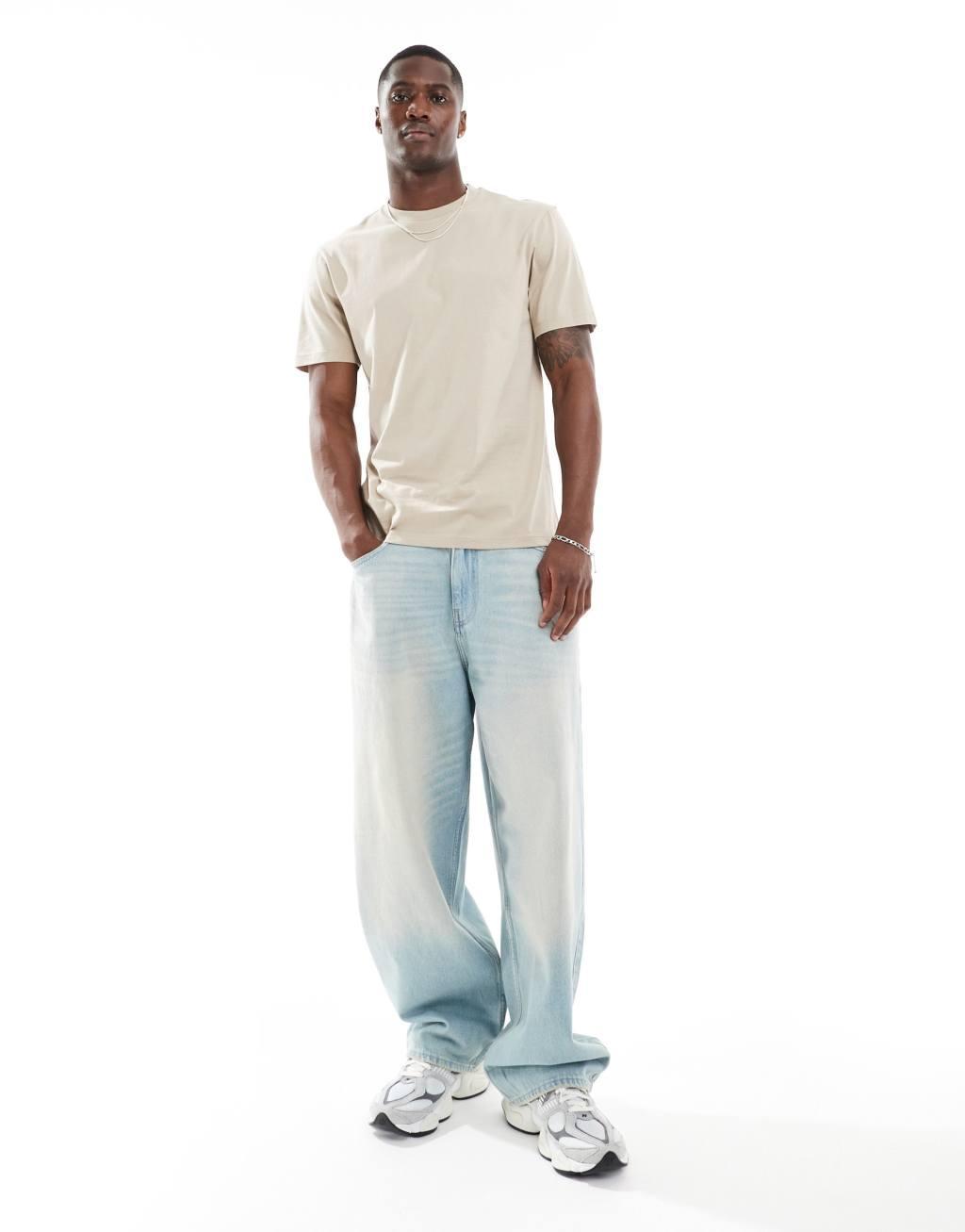 ASOS DESIGN 2 pack crew neck T-shirts in cream and beige Product Image