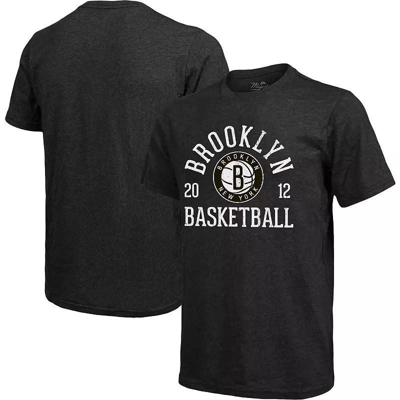 Men's Majestic Threads Heathered Black Brooklyn Nets Ball Hog Tri-Blend T-Shirt, Size: Large, Charco Product Image