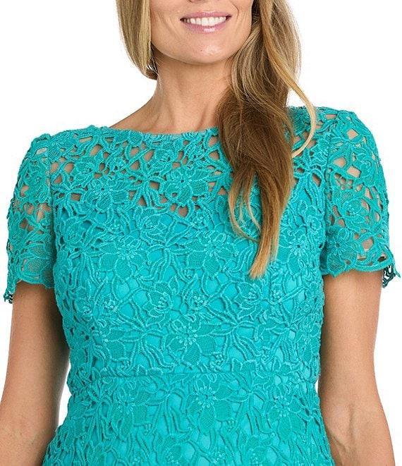 R & M Richards Short Sleeve Crew Neck Fit and Flare Lace Midi Dress Product Image