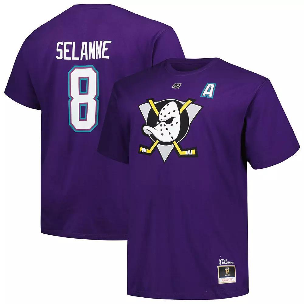 Men's Mitchell & Ness Teemu Selanne Purple Anaheim Ducks Big & Tall Name & Number T-Shirt, Size: XLT, Dks Purple Product Image