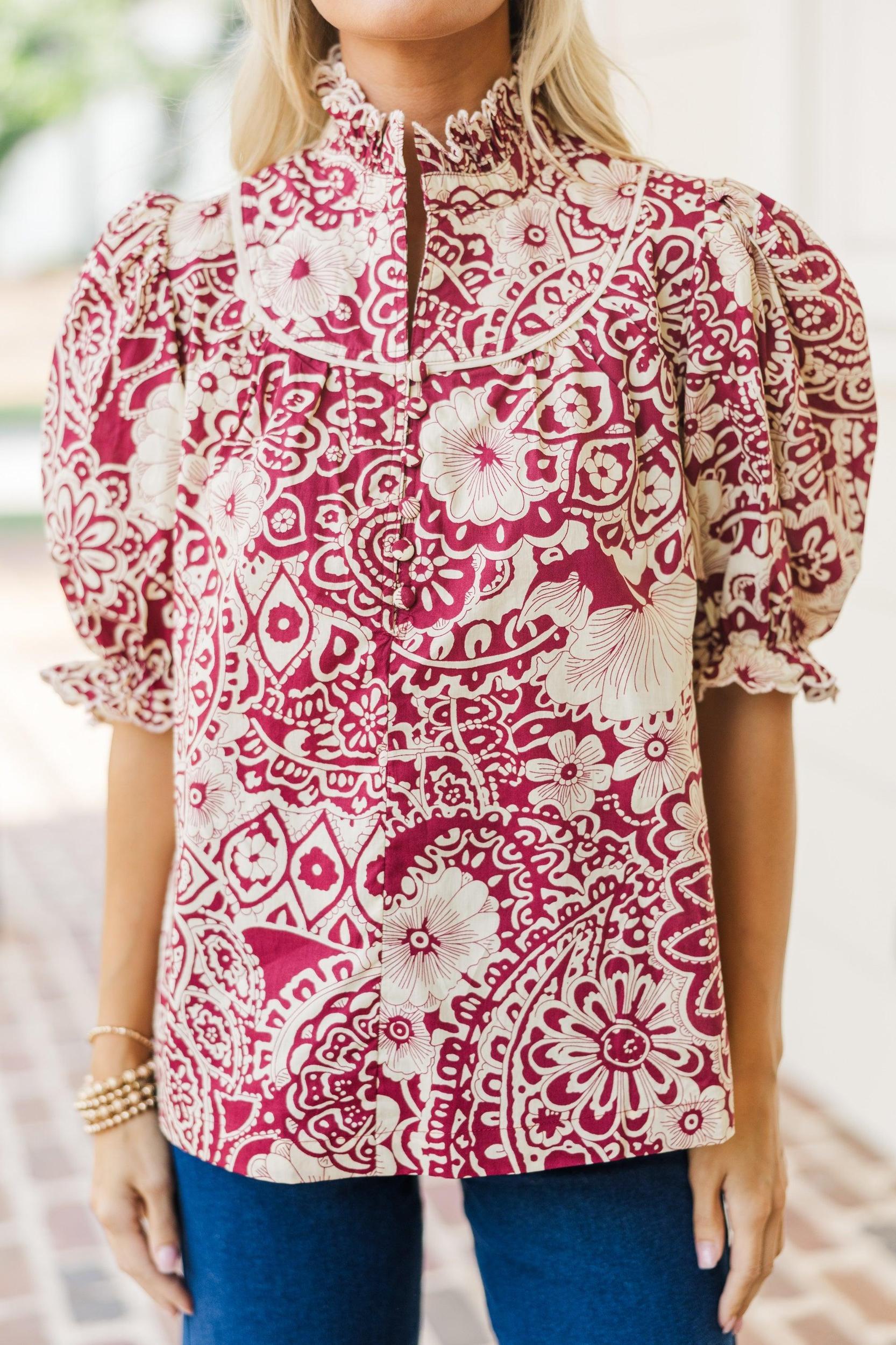 Keep It Up Sangria Red Floral Blouse Female Product Image