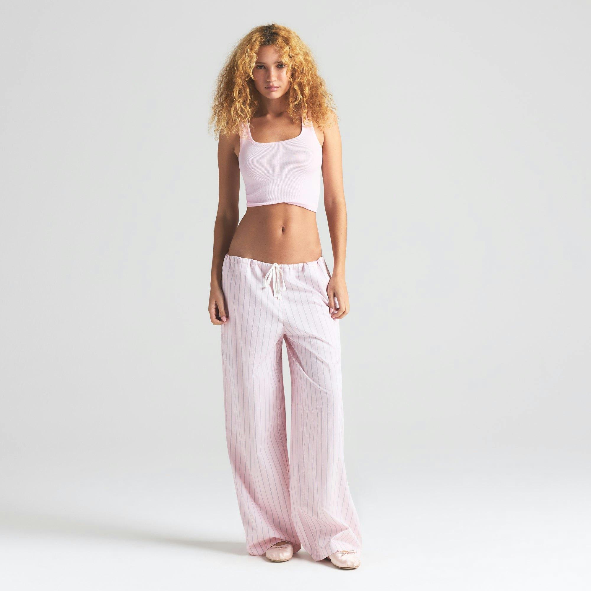 COTTON POPLIN STRAIGHT LEG PANT | PALE PINK PENCIL STRIPE Product Image