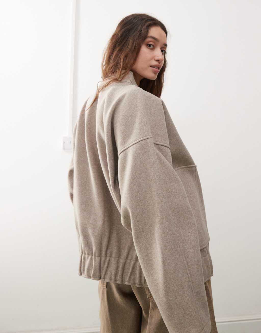 Noisy May brushed bomber jacket in beige melange Product Image