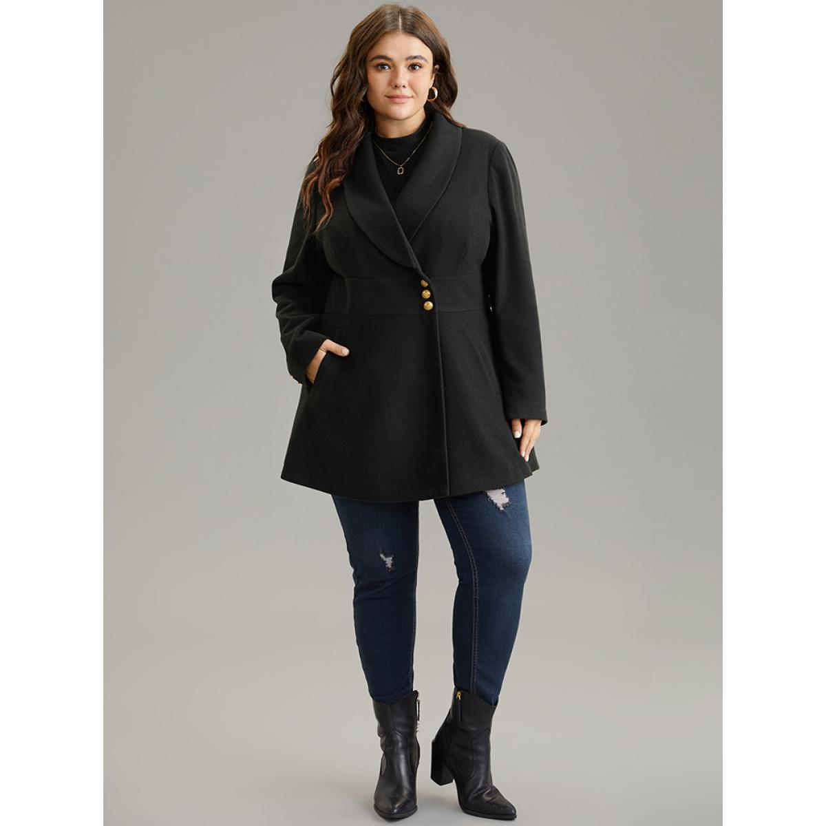 Plus Size Plain Metal Detail Pocket Coat Women Black Elegant Lined Ladies Everyday Winter Coats BloomChic 28/5X Product Image