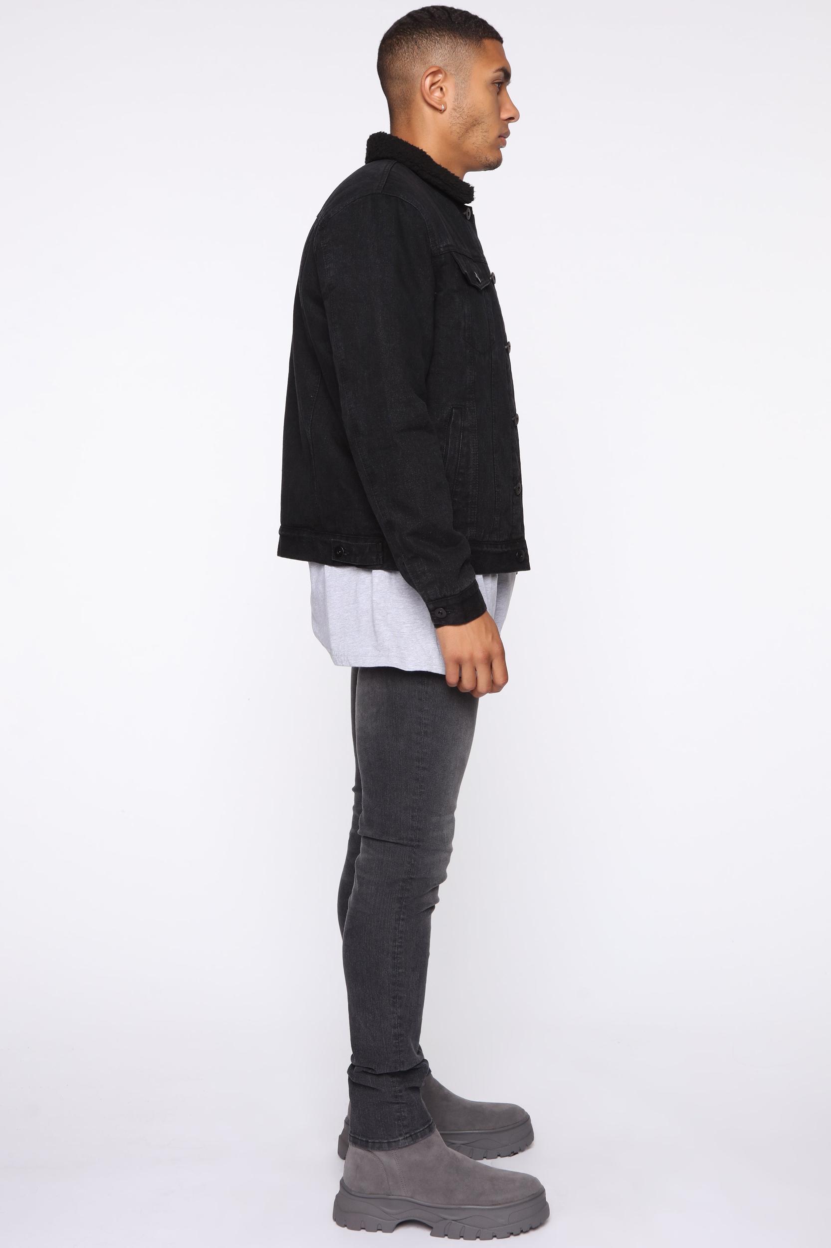 Sherpa Lined Denim Jacket - Black Product Image