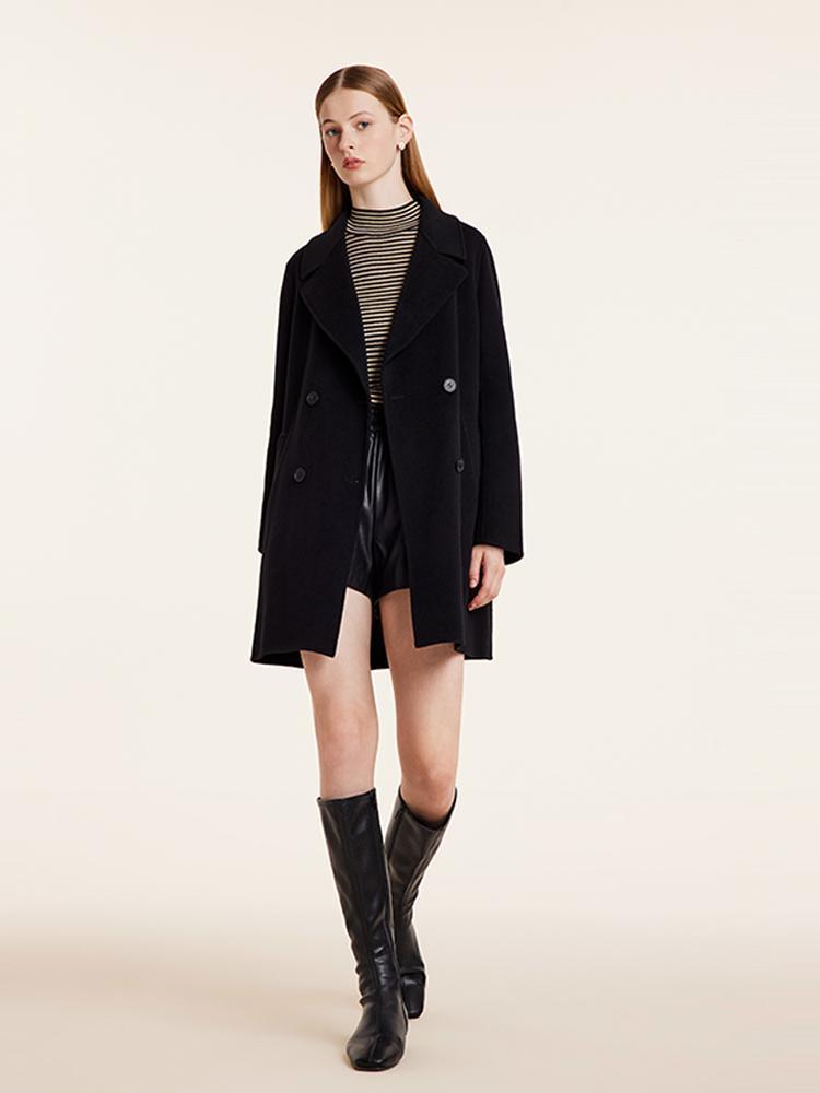 Wool And Cashmere Double-Faced Notched Lapel Women Coat Product Image