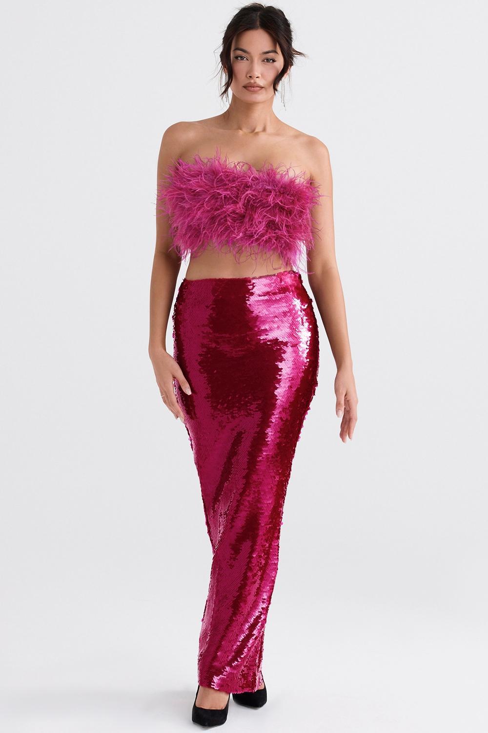 Teia  hot pink draped corset midi dress Product Image
