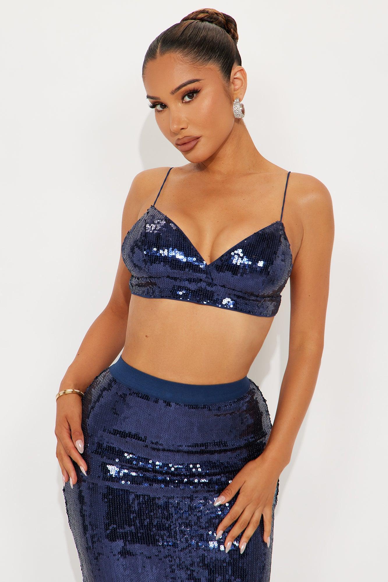 Shine Your Light Sequin Maxi Skirt Set - Navy Female Product Image