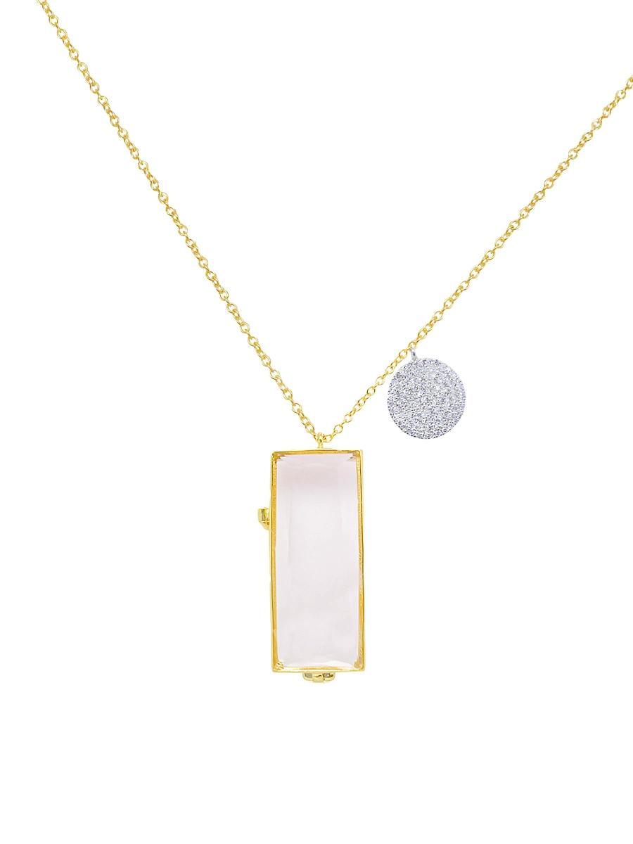 Womens 14K Yellow & White Gold & Diamond Locket Necklace Product Image