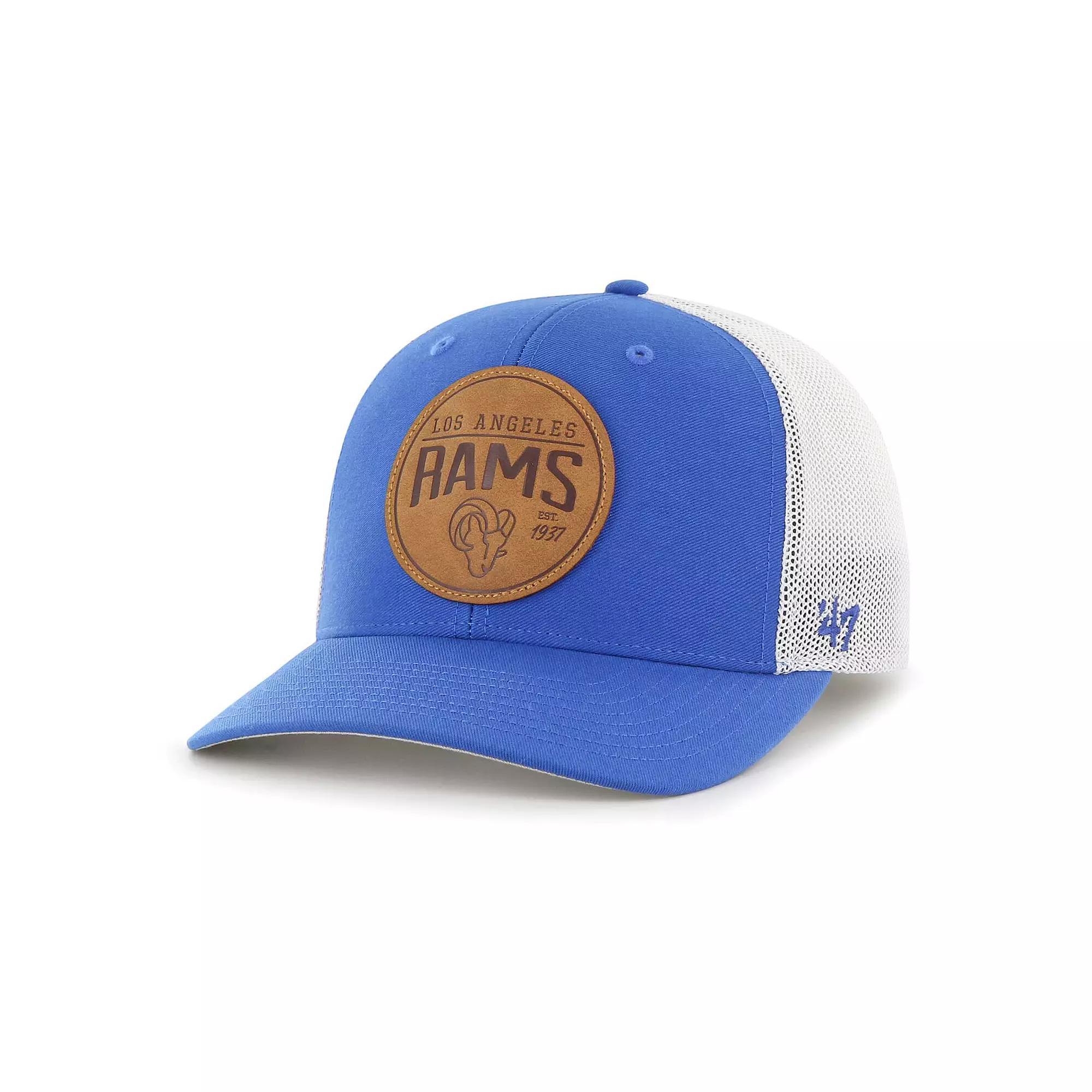 Men's '47 Blue Los Angeles Rams Leather Head Flex Hat, Size: Small/Medium Product Image