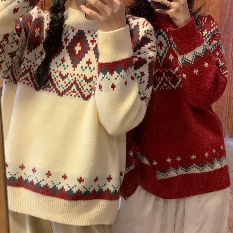 Mock Neck Patterned Sweater Product Image