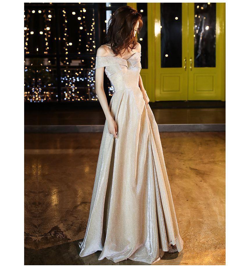 Off Shoulder Glitter A-Line Cocktail Dress / Evening Gown Product Image