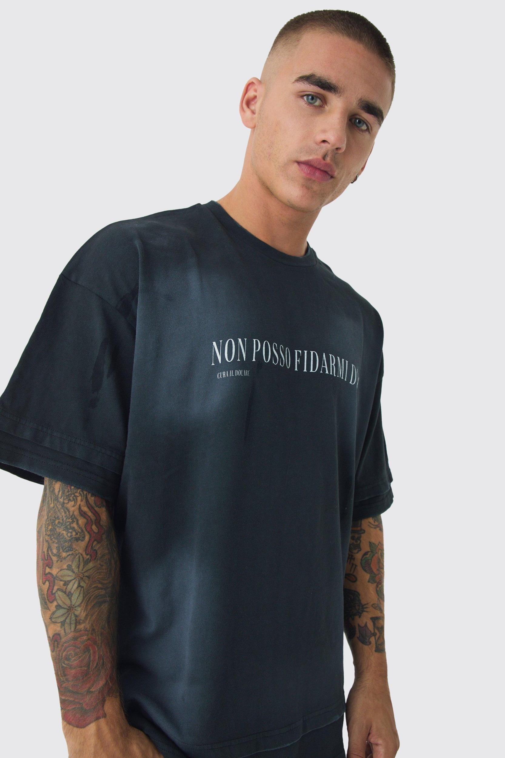 Premium Oversized Faux Layer Top Stitch Washed T-shirt | boohooMAN USA Product Image
