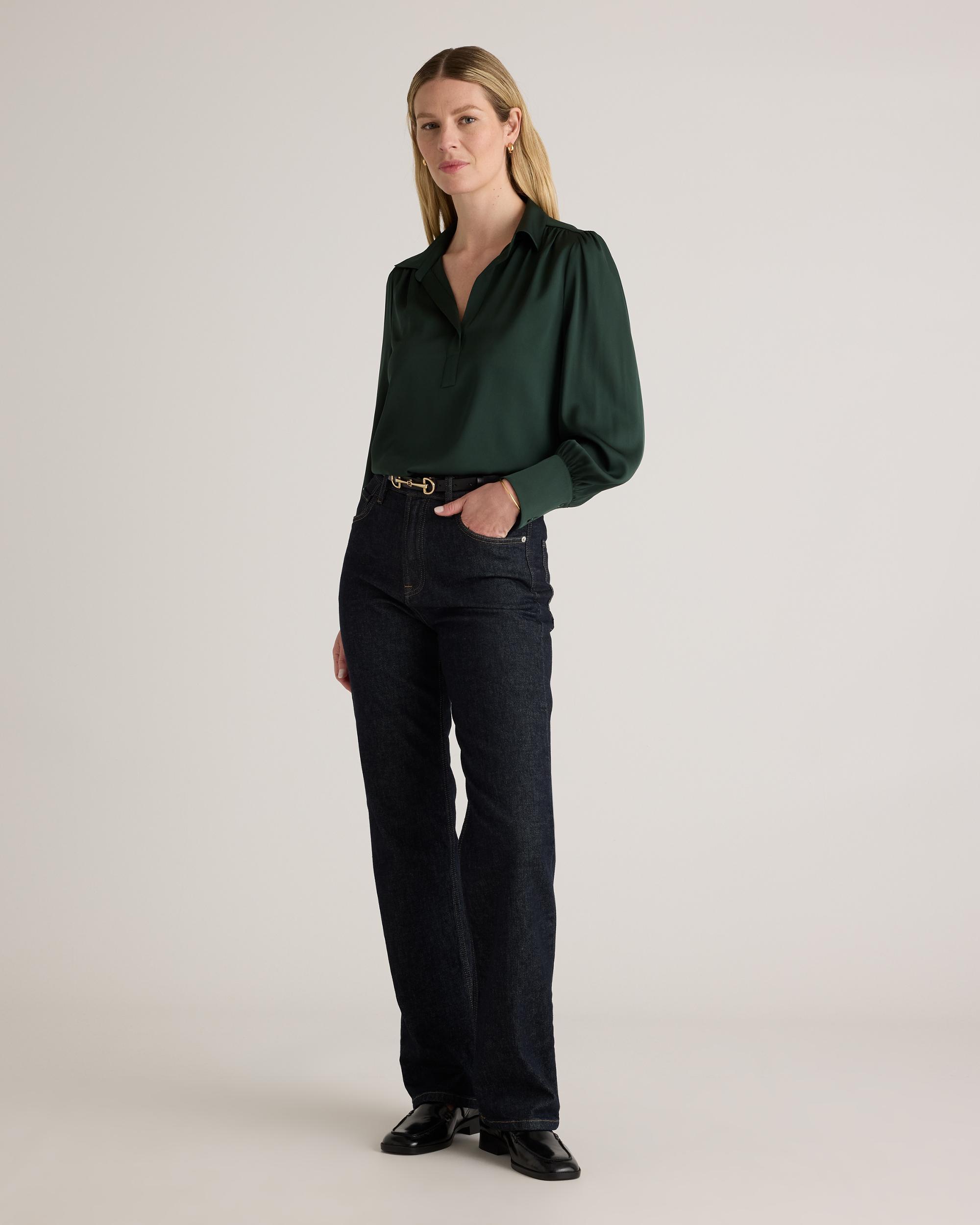 Quince | Women's Washable Stretch Silk Split Neck Blouse Mulberry Silk Product Image