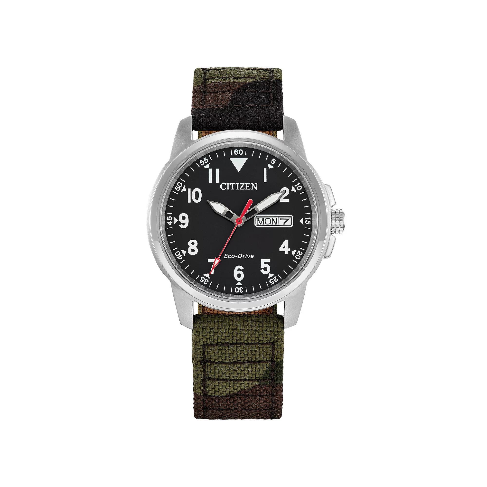 Citizen Men's Eco-Drive Weekender Garrison Stainless Steel Black Dial Green Nylon Strap Watch - BM8188-01E, Size: 37 mm, Multi Product Image