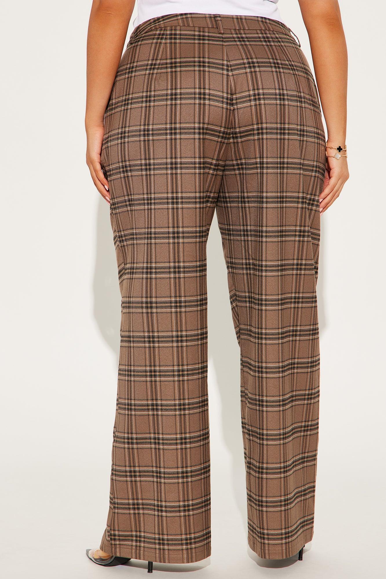 Alaiya Wide Leg Plaid Trouser - Brown/combo Product Image