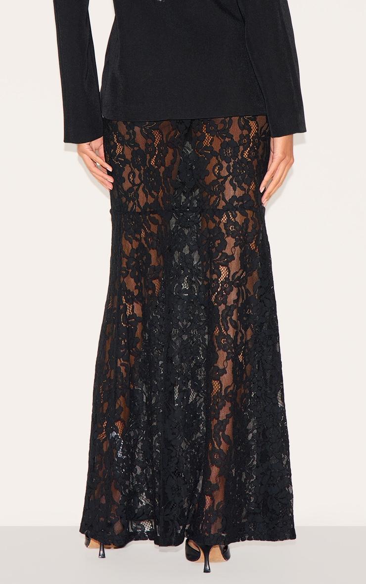 Black Floral Lace Sheer Maxi Skirt Product Image