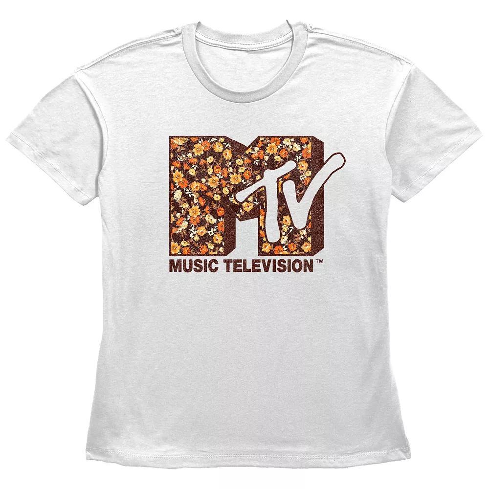 Women's MTV Autumn Flowers Print Logo Graphic Tee, Size: Small, White Product Image