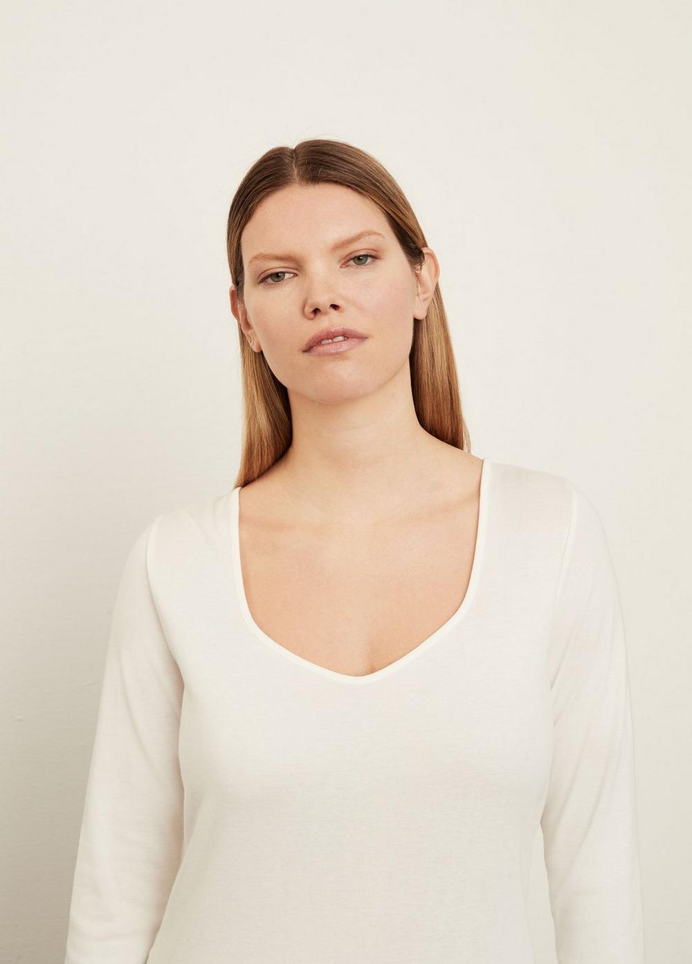 Womens Sweetheart-Neck Long Sleeve T-Shirt, Off White, Size 3XL Vince Product Image