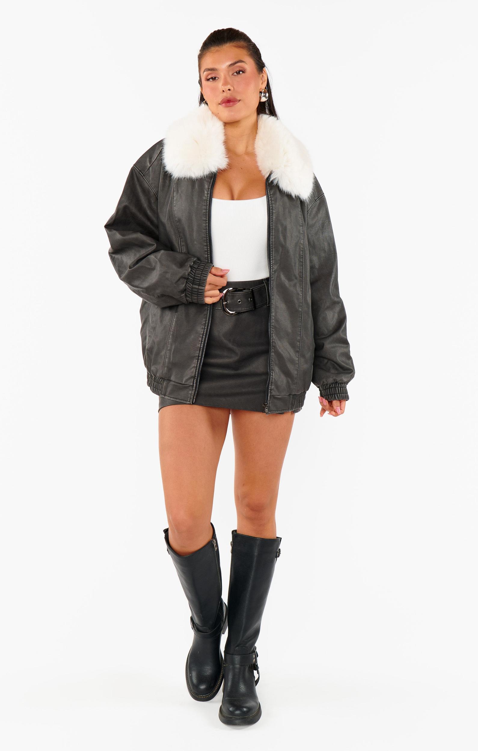 Tyra Belted Skirt ~ Vintage Black Faux Leather Product Image