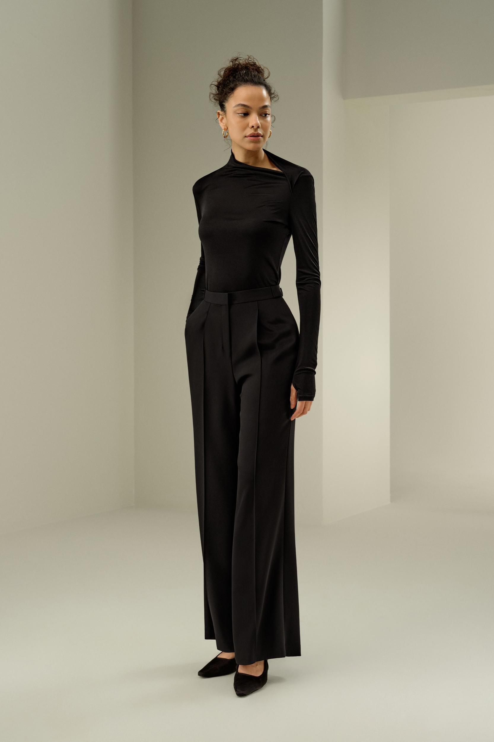 Slim Fitted Silk Jersey Long Sleeve Top Product Image