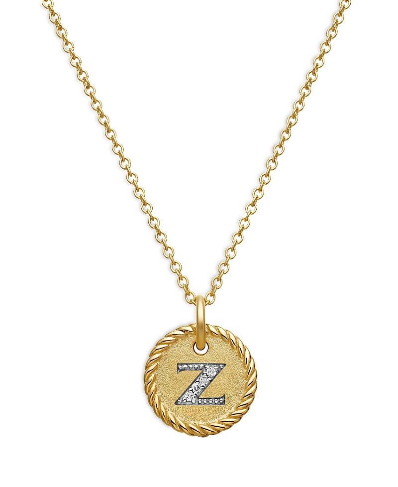 David Yurman Cable Collectibles Initial Pendant with Diamonds in Gold on Chain, 16-18 Product Image