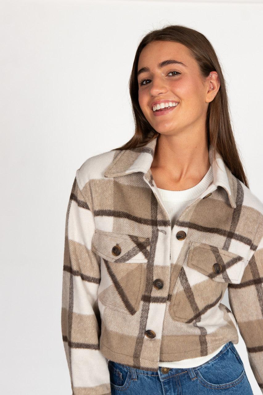 Taupe Skimmer Brushed Plaid Jacket Product Image