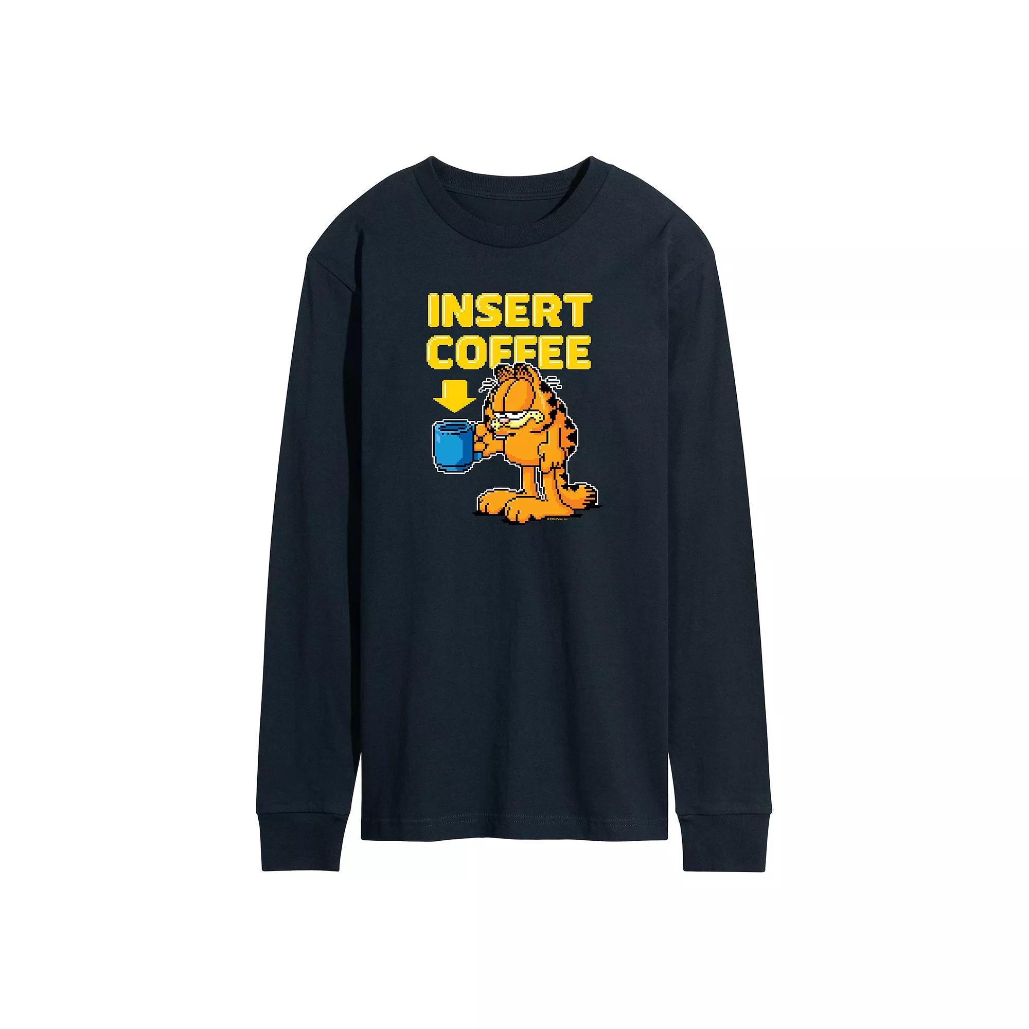 Mens Garfield Coffee Long Sleeve Graphic Tee Blue Product Image