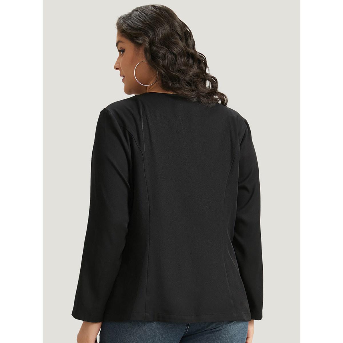 Plus Size Solid Zipper Open Front Blazer Women Black Plain Dailywear Jackets BloomChic 10/M Product Image