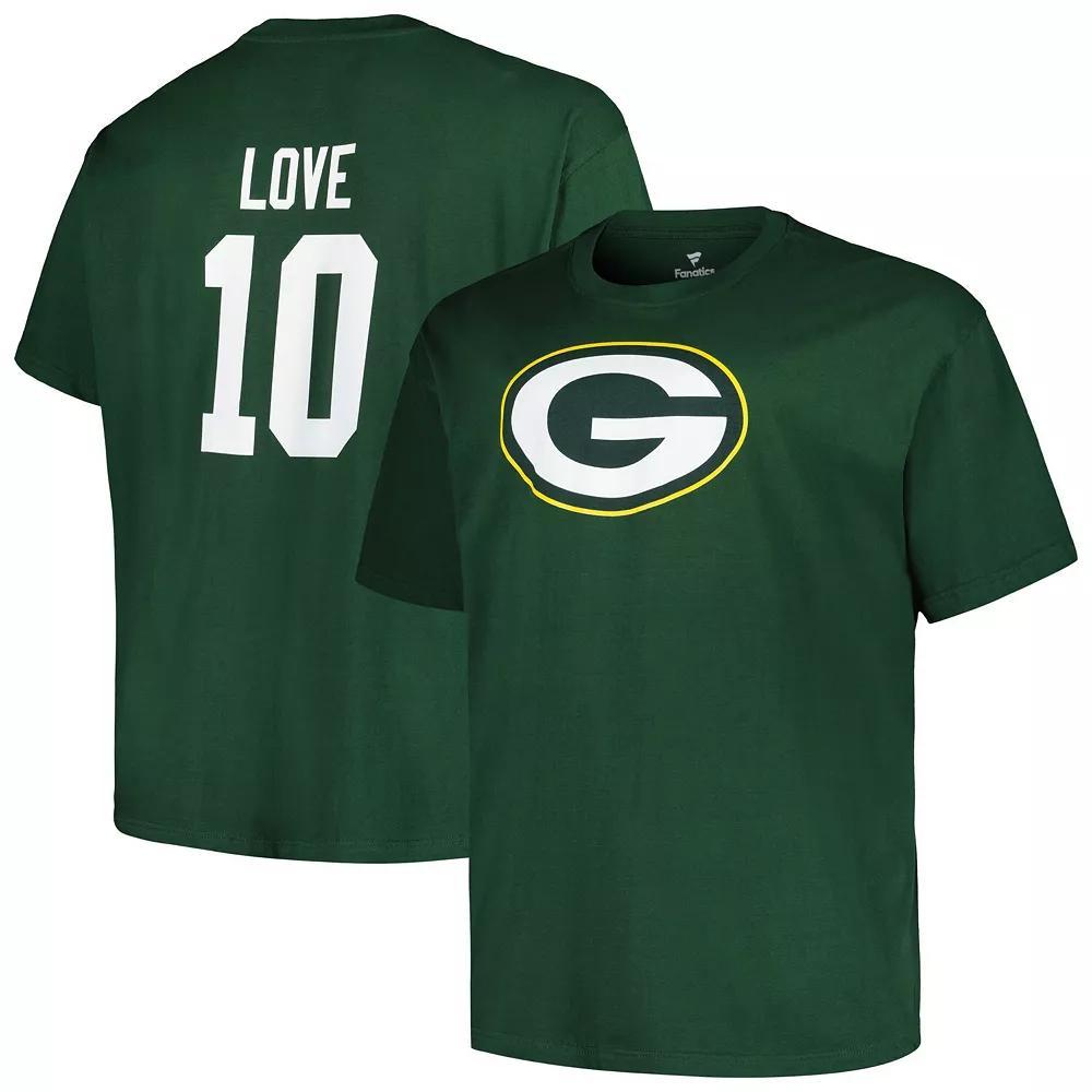 Men's Fanatics Branded Jordan Love Green Green Bay Packers Big & Tall Player Name & Number T-Shirt, Size: 3XB Product Image