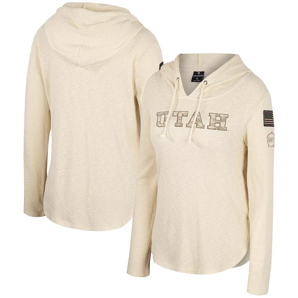 Women's Colosseum Cream Utah Utes OHT Military Appreciation Casey Raglan Long Sleeve Hoodie T-Shirt, Size: XL, Ute Beige Product Image