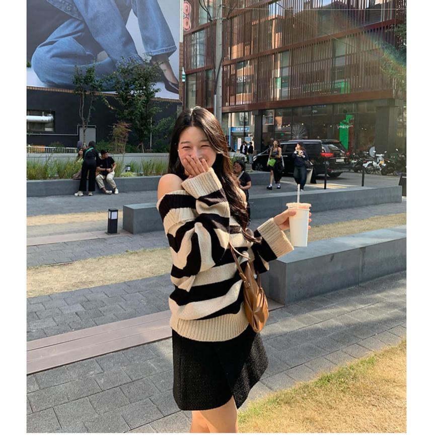 Off-Shoulder Striped Sweater Product Image