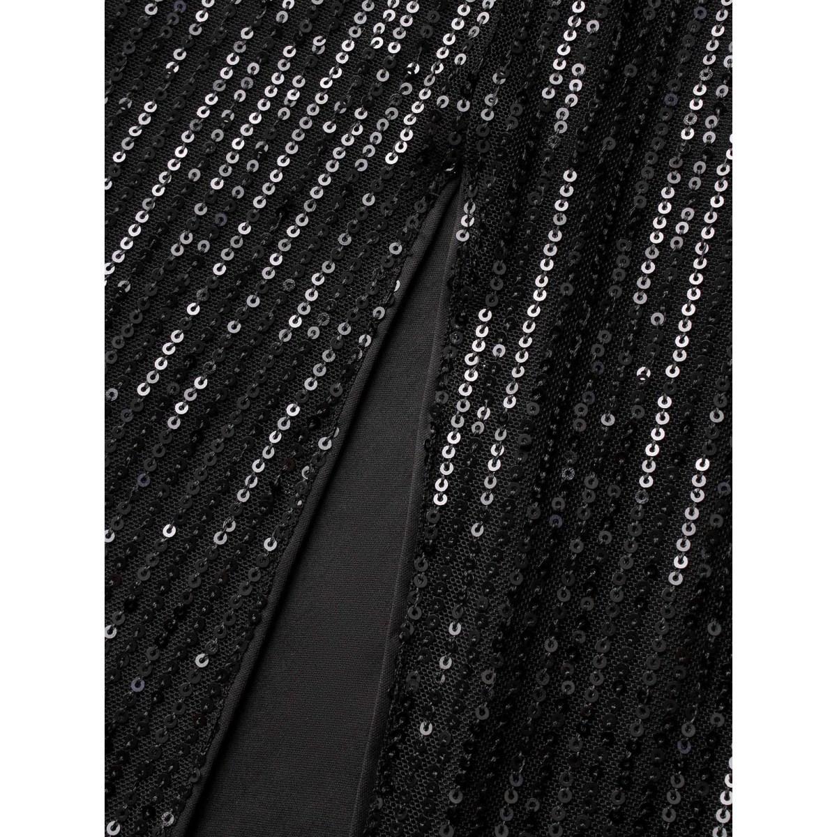 Plus Size Sequin Mesh Asymmetrical Neck Midi Dress Black Women Cocktail Texture Party Curvy Bloomchic 14-16/1X Product Image