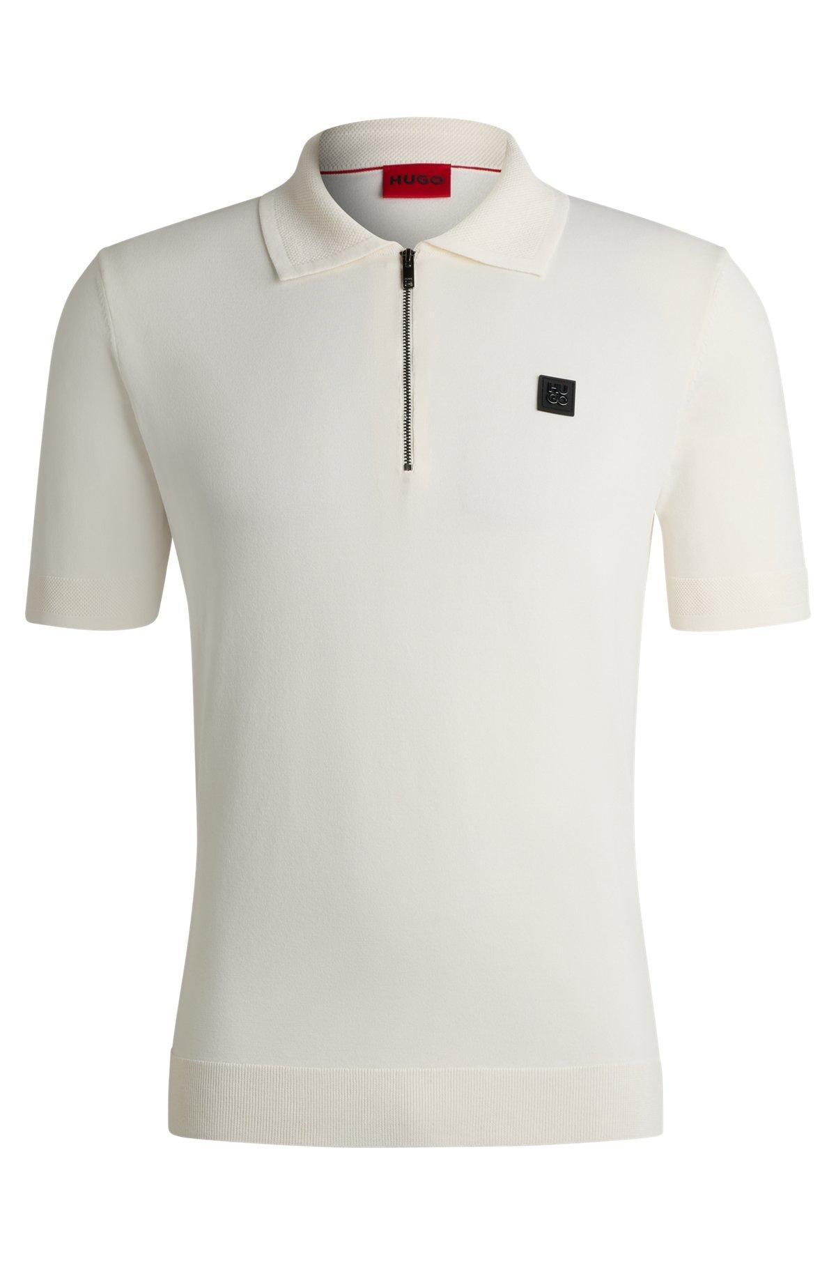 Zip-neck polo shirt with stacked logo Product Image