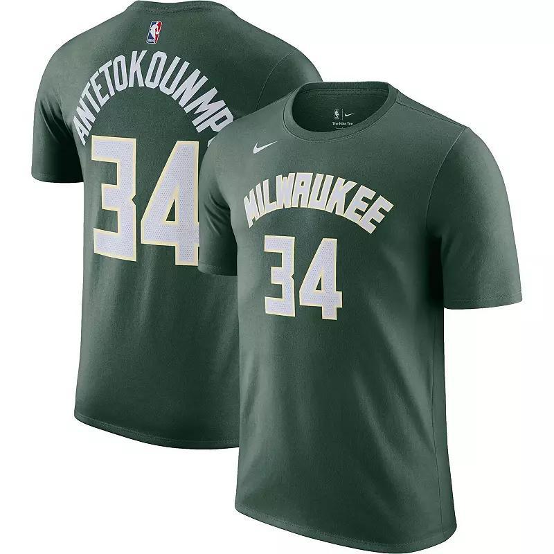 Men's Nike Giannis Antetokounmpo Hunter Green Milwaukee Bucks Icon 2022/23 Name & Number T-Shirt, Size: XL, Team Product Image