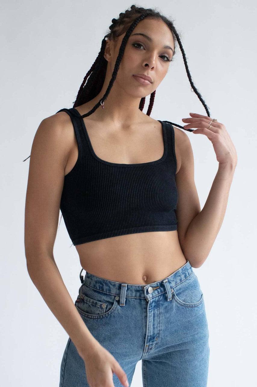 Black Washed Seamless Crop Tank Product Image