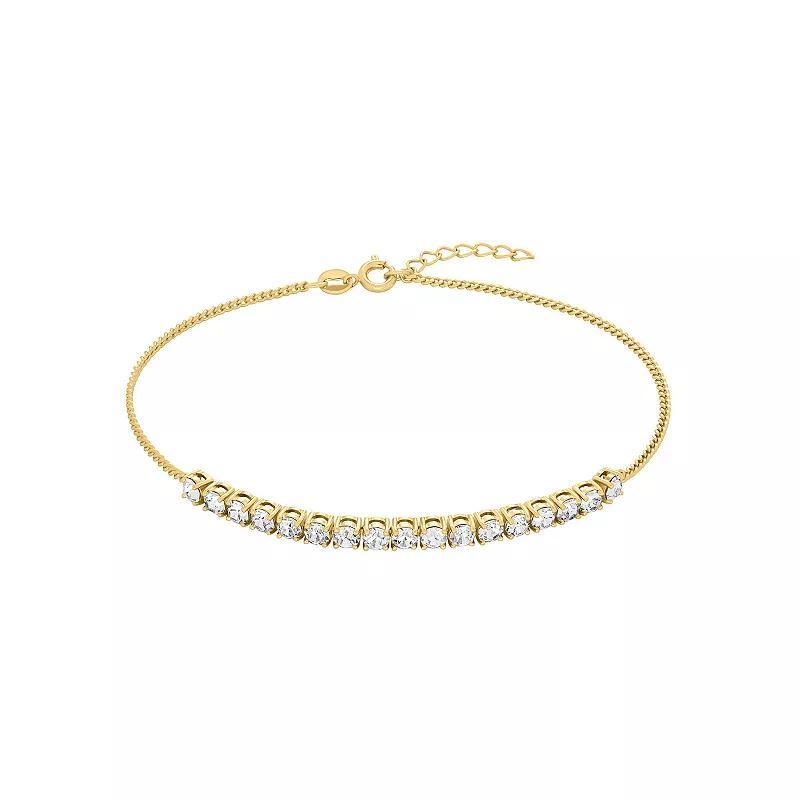 Aurielle Gender Neutral Gold Tone Clear Crystal Curb Chain Anklet, Womens Yellow Gold Tone Product Image