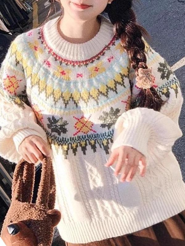 Fair Isle College Casual Pullover Sweater Product Image