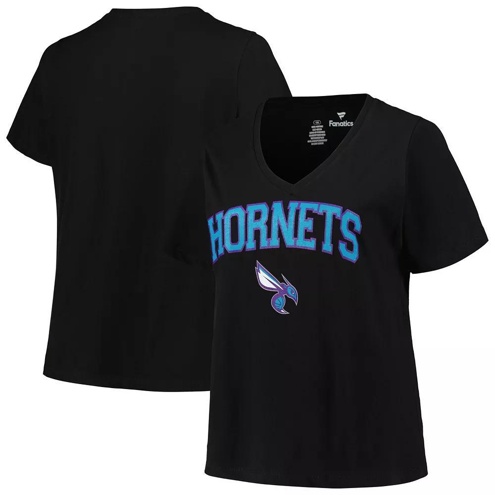 Women's Profile Black Charlotte Hornets Plus Size Arch Over Logo V-Neck T-Shirt, Size: 3XL, Chr Black Product Image