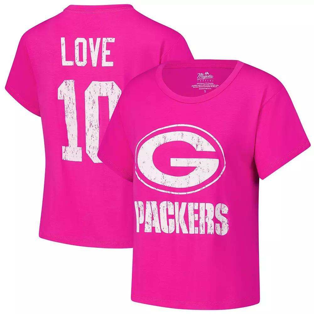 Women's Majestic Threads Jordan Love Pink Green Bay Packers Name & Number T-Shirt, Size: Medium Product Image