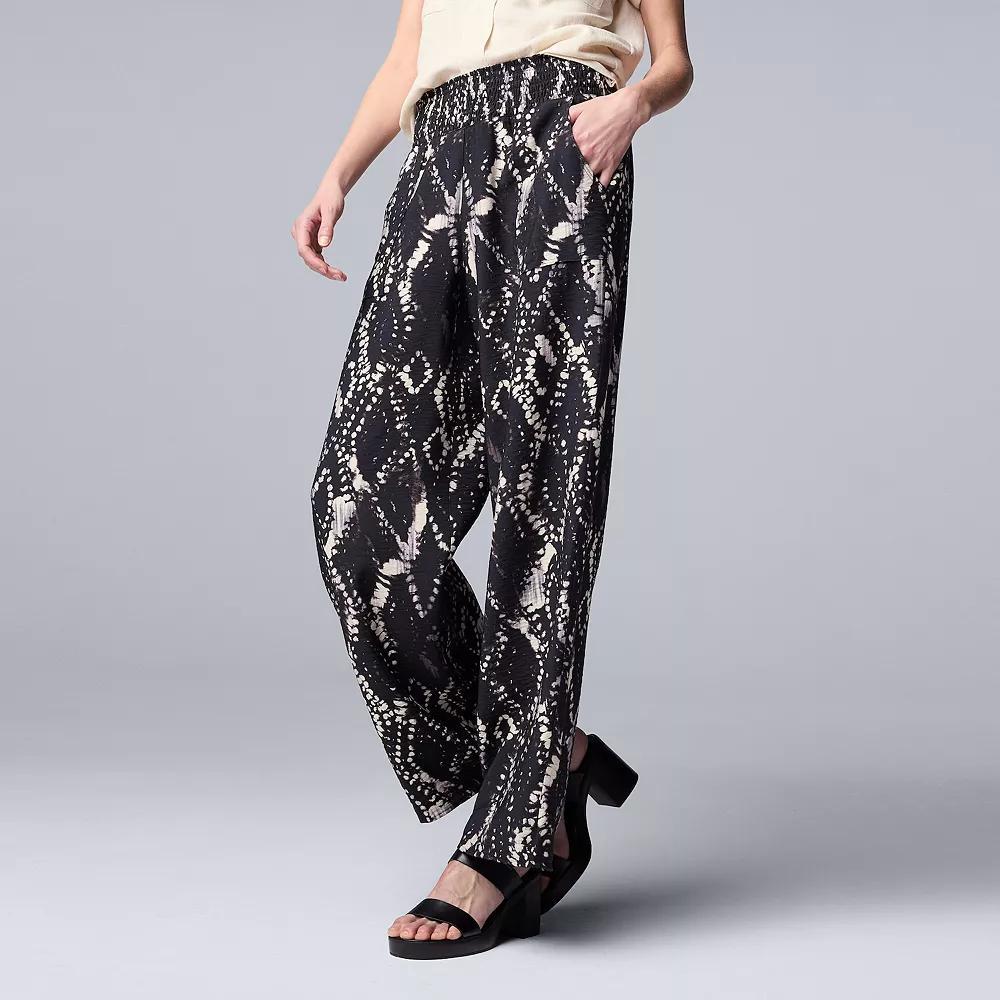 Petite Simply Vera Vera Wang Wide Leg Travel Pants, Women's, Size: Medium Petite, Black Diamond Dye Product Image