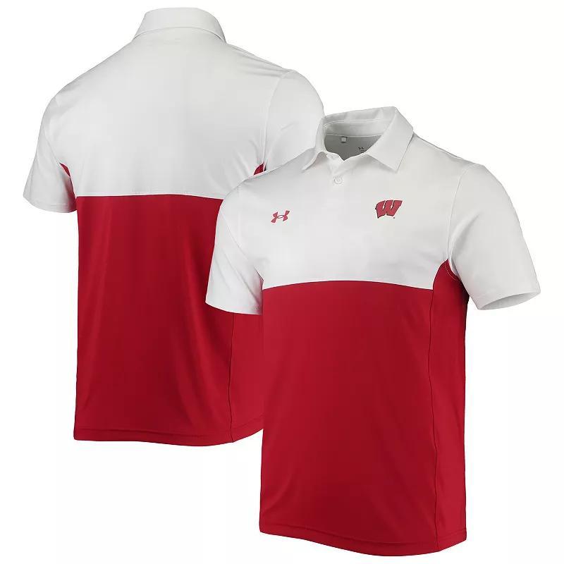 Men's Under Armour White/Red Wisconsin Badgers 2022 Blocked Coaches Performance Polo, Size: Small Product Image