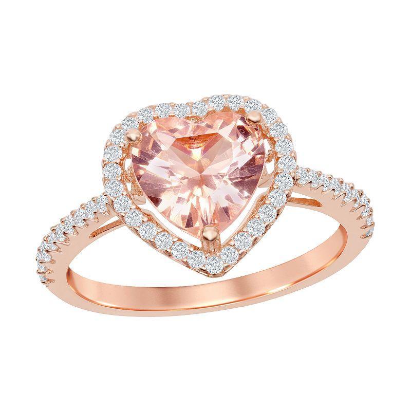Sterling Silver Heart Morganite Cubic Zirconia Ring, Women's, Size: 8 Product Image