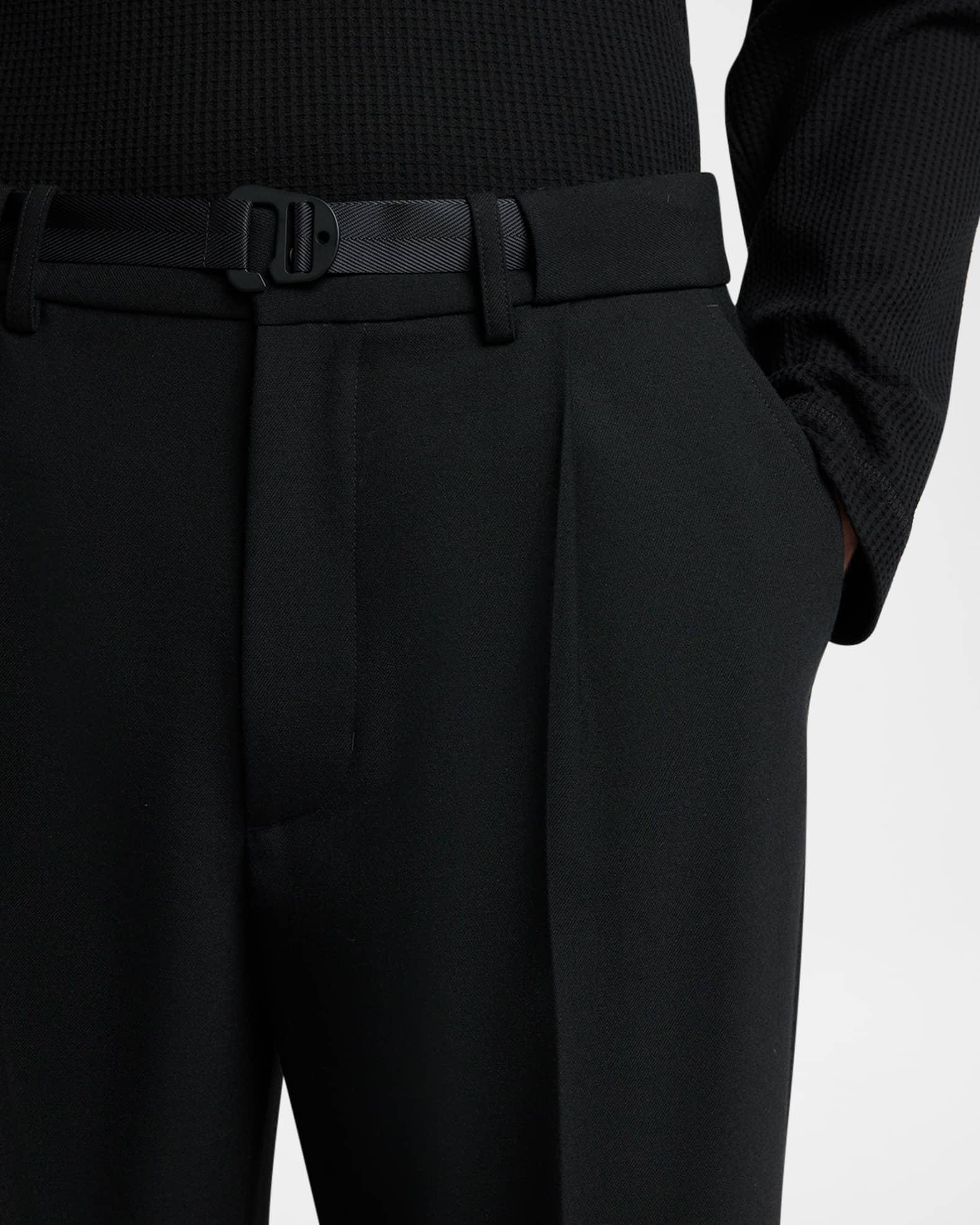 Men's Matte Black Belted Twill Trousers Product Image